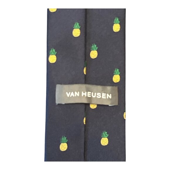 Van Heusen Pineapple Tie – Navy Blue Silk Necktie – 58" – Tropical Novelty Print - Picture 4 of 4